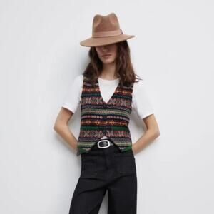 Zara Wool Blend Jacquard Knit Vest